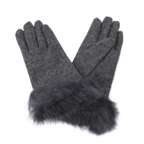 Elegant Women's Winter Thermal Wool Gloves with Rabbit Fur Trim - Diff Colors - Picture 20 of 26