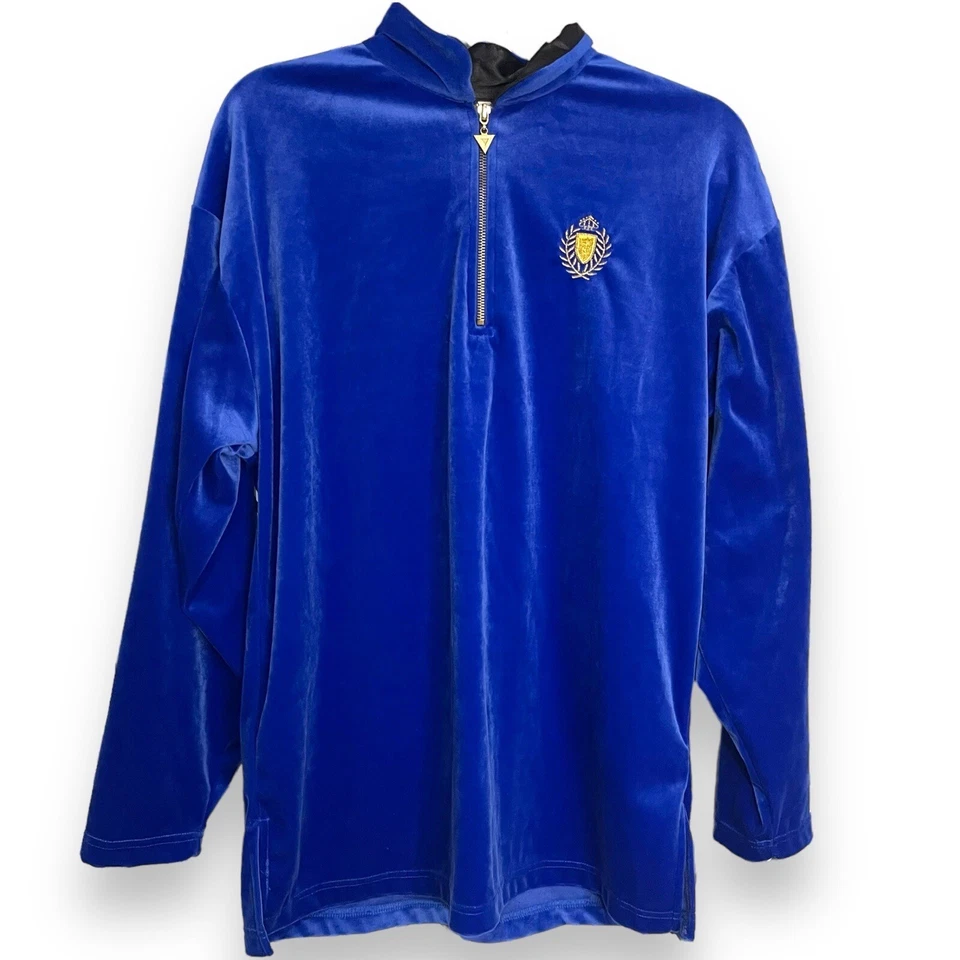Jaclyn Smith Sweatshirt Women's Medium Royal Blue Vintage Zip Crest Velvety Top - Image 3 of 4