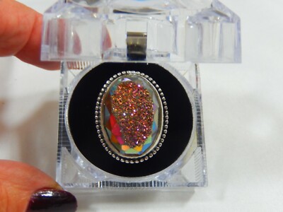 COLLEEN LOPEZ HSN STERLING SILVER HUGE FACETED MYSTIC DRUZY RING S8 ADJ