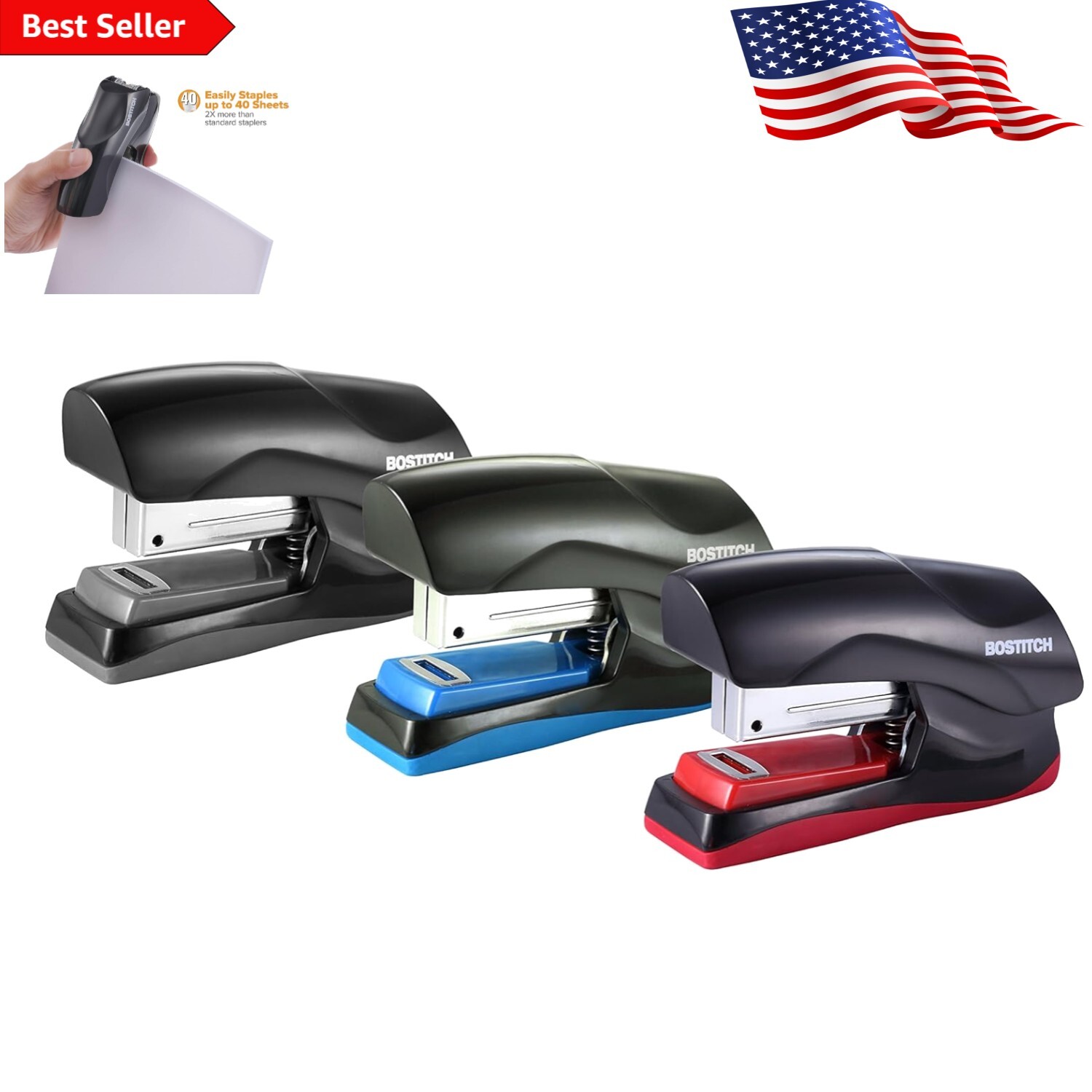 Compact Flat Clinch Stapler for Classroom, Office, and Desk - Assorted Colors-image