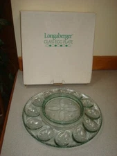 NIB Longaberger 2000 Green Glass EGG PLATE #35670