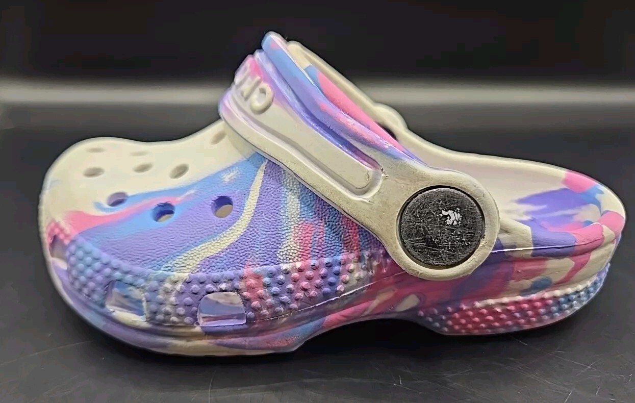 Classic Crocs Digital Pink Purple White Colored Marbled Tie Dye Clogs Kids C 6