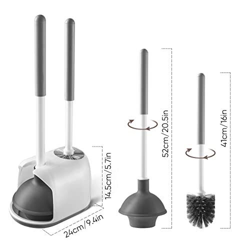 Toilet Plunger and Brush, 2 in 1 Toilet Bowl Brush Plunger Set White & Grey - Picture 5 of 6