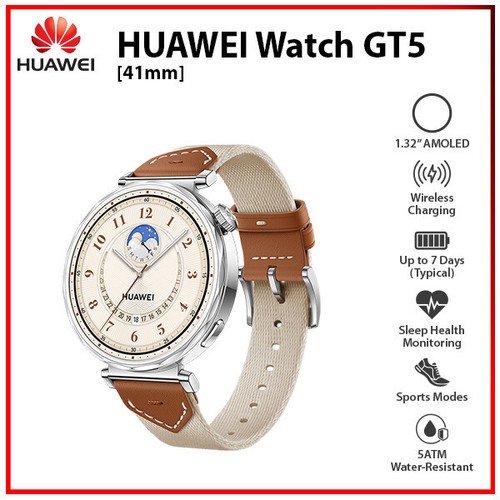 NEW Hwei Watch GT 5 41mm BROWN 1.32" AMOLED Bluetooth iOS Android Smartwatch - 第 1/4 張圖片