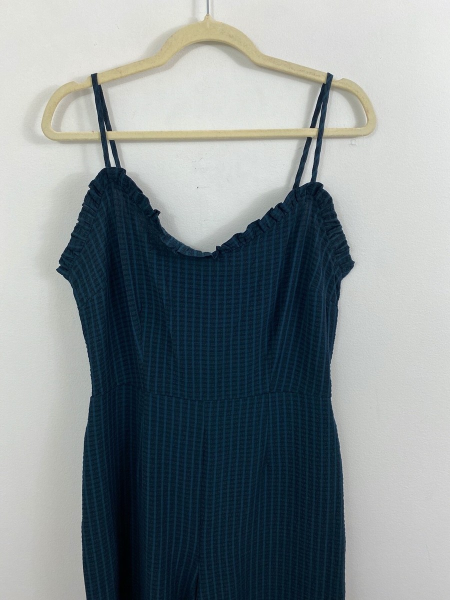 Melloday Blue Smocked Wide Leg Spaghetti Strap Jumpsuit Size Medium Ruffle