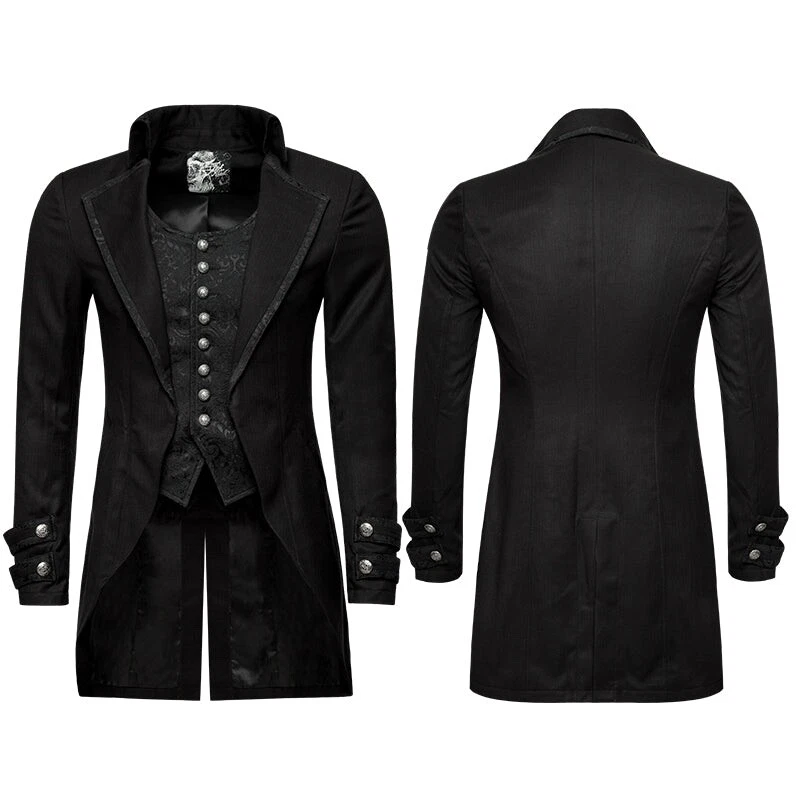 PUNKRAVE BLACK GOTH VAMPIRE VINTAGE FORMAL ZIP UP LONG VELVET JACKET COAT Y-750