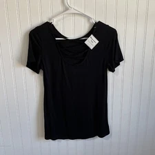 Active USA Womens Small Black Criss Cross Cut Out On Back T-Shirt Short Sleeve