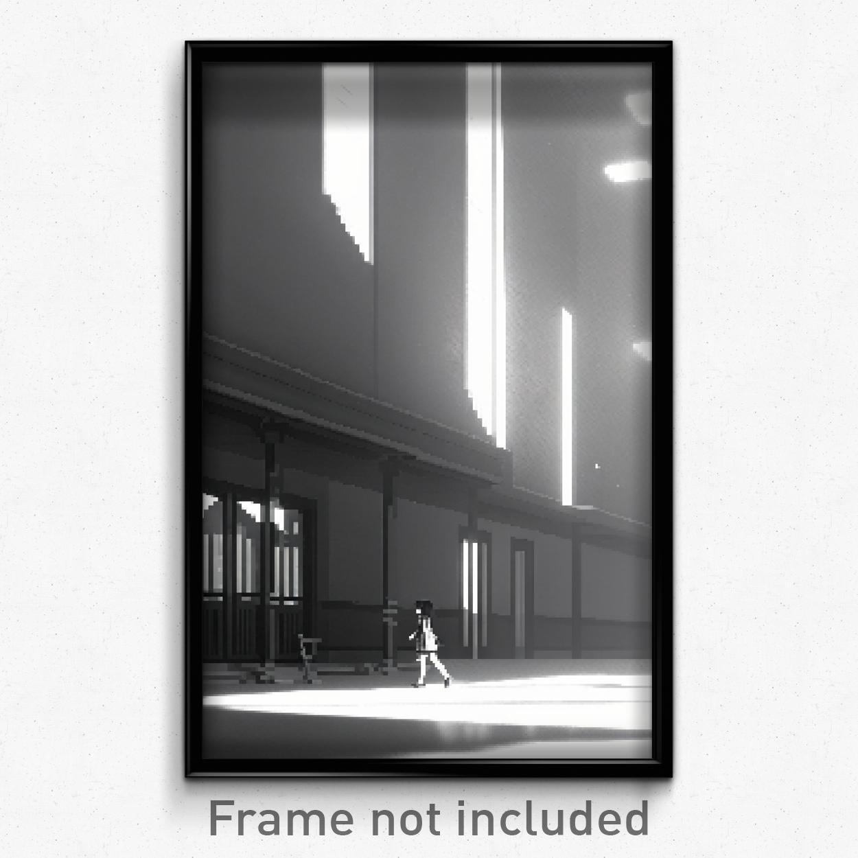 Pixel Art Poster - Colorless School (8 Bit Psychedelic Trippy Video Game Print)