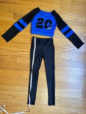 Blue jersey dance costume with black dance legging - size XXS