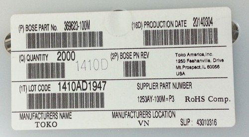 2000 muRata TOKO 1253AY-100M=P3 Inductors SMD 10uH 20% 1.9A 67mOhm SMT NEW - Picture 4 of 5