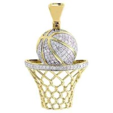 Diamond Basketball Pendant Men's 14K Yellow Gold Plated Round Pave Lab Created