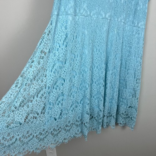 Vestido Lane Bryant 22 Azul Aqua Encaje Línea A Gorra Sin Mangas Hasta la Rodilla Femenino - Imagen 6 de 15
