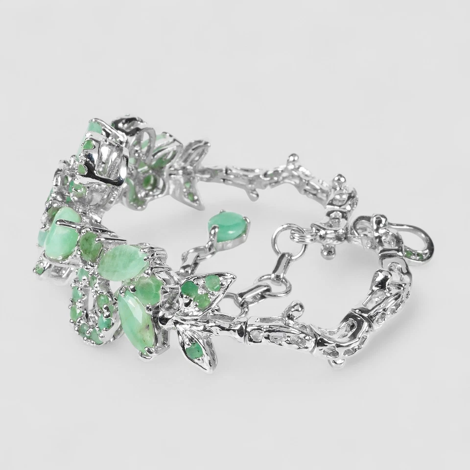 Brillante verde esmeralda 925 plata esterlina oro blanco pulseras florales joyería Foto 2 de 4