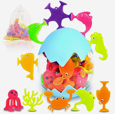 Suction Bath Toys for Kids, 18 Pcs Silicone Ocean Animal Suction Cup Toys wit...