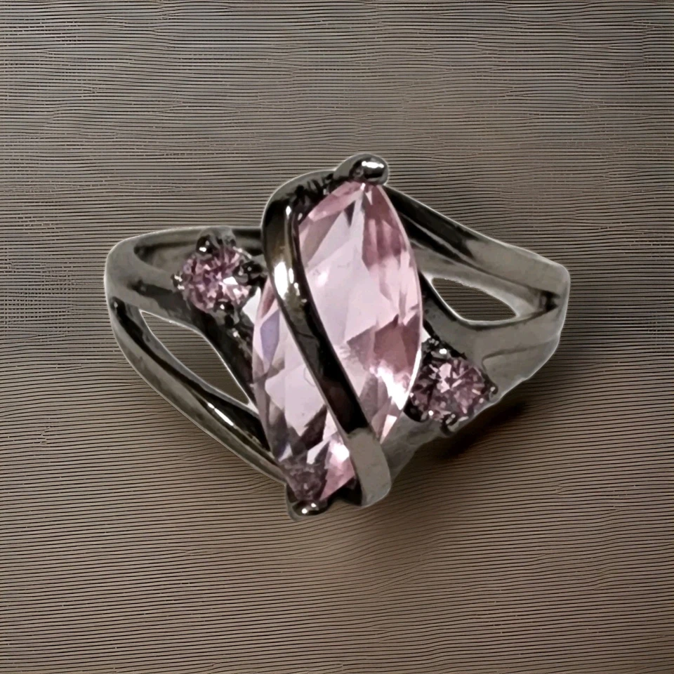 Impresionante Anillo Rosa Marquesa Circonita, Plata de Ley 925 Negro Rodio Chapado Talla 11 Foto 2 de 4