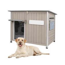 Gowoodhut Wooden Dog House Outdoor Weatherproof Dog Kennel with Chew-Proof Ir...