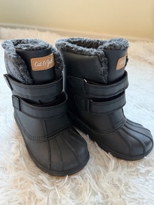 Cat & Jack Kids Size 12 Black Faux Fur Lined Winter Snow Boots Hook Loop NWOT