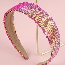 New boutique handmade all pink iridescent sequins flexible wide headband pink