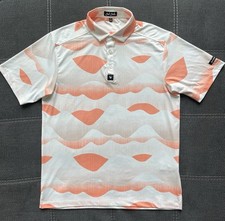 Bad Birdie Polo Shirt Mens Medium Orange Cream Wave Striped Golf Performance