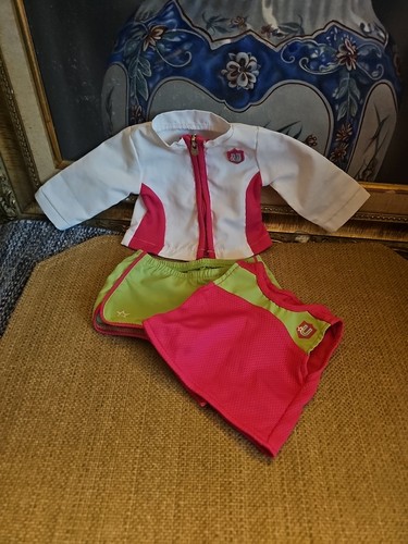 American Girl Doll Track Outfit Set Athletic Running Clothing AG Pink Green - Picture 16 of 24