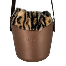 O Bag Italia Eva Cestino Compound Borsa a Tracolla Bronzo Finto Leopardato Coulisse
