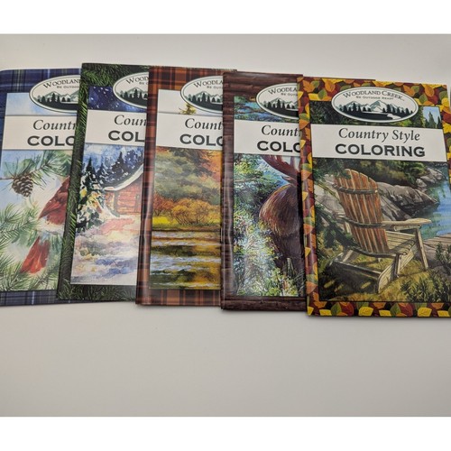 Woodland Creek Country Style Coloring Books Set 5 Nature Scenes Moose Cardinal