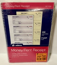 Lot of 5 Adams Spiral 2-part Money/Rent Receipt Book 200 Sheets 7-5/8" x 11"