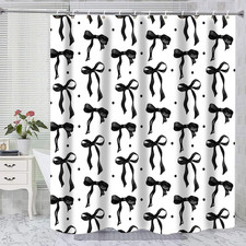 Cute Shower Curtain Fancy Black Bow Fabric Bowknot Shower Curtains for Bathro...