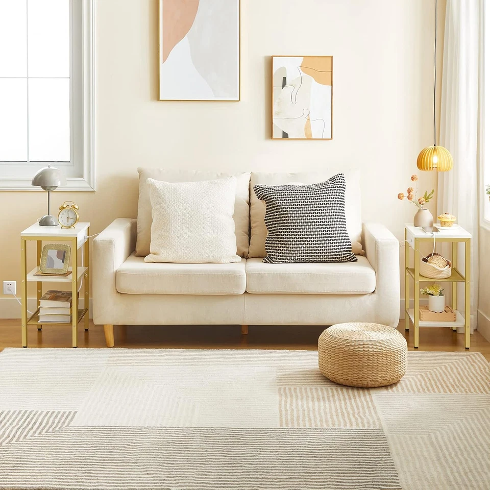 End Tables Set of 2 with Charging Station and USB Ports, 3-Tier Nightstands with - Image 2 of 4