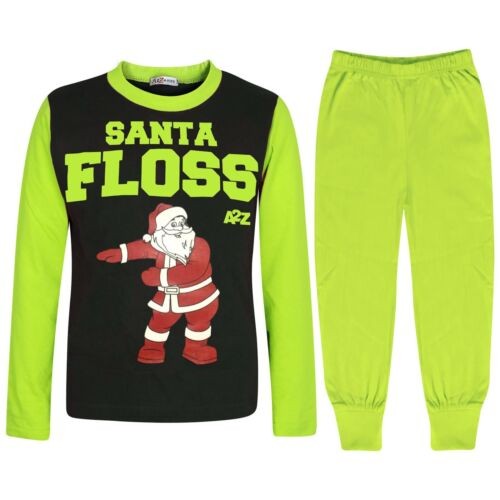 Kids Girls Boys Pyjamas Trendy Santa Floss Lime Xmas Gift Loungewear ...