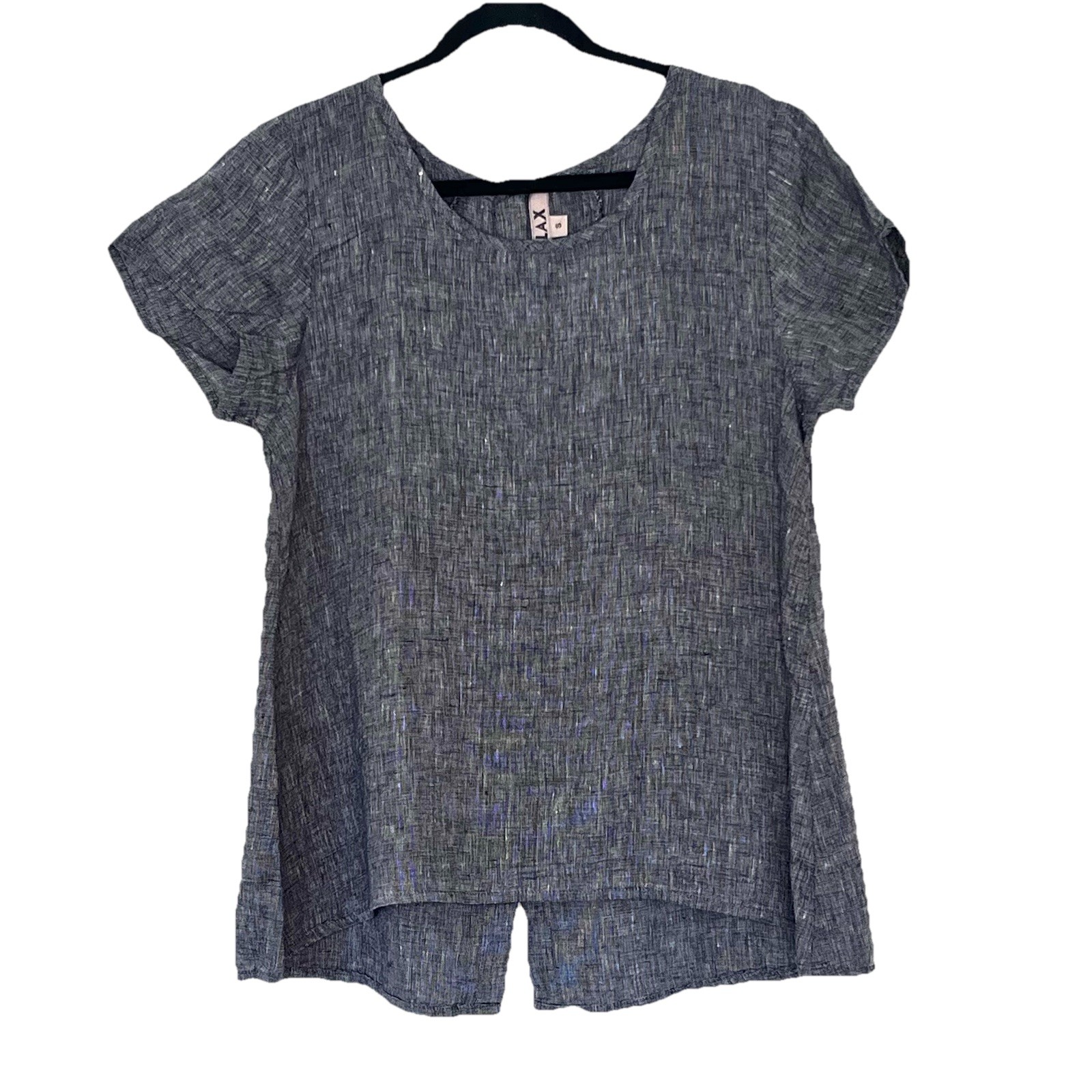 FLAX 100% Linen Shirt Top Short Sleeve Lagenlook Boxy Size Small Minimalist