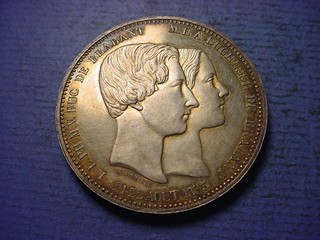 Belgium 5 Francs 1853 Marriage Duke of Brabant Gilt Silver UNC #36940
