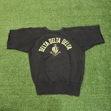 Vintage 50  s Champion Running Man Delta Navy Sweatshirt Flock Chopped Size L