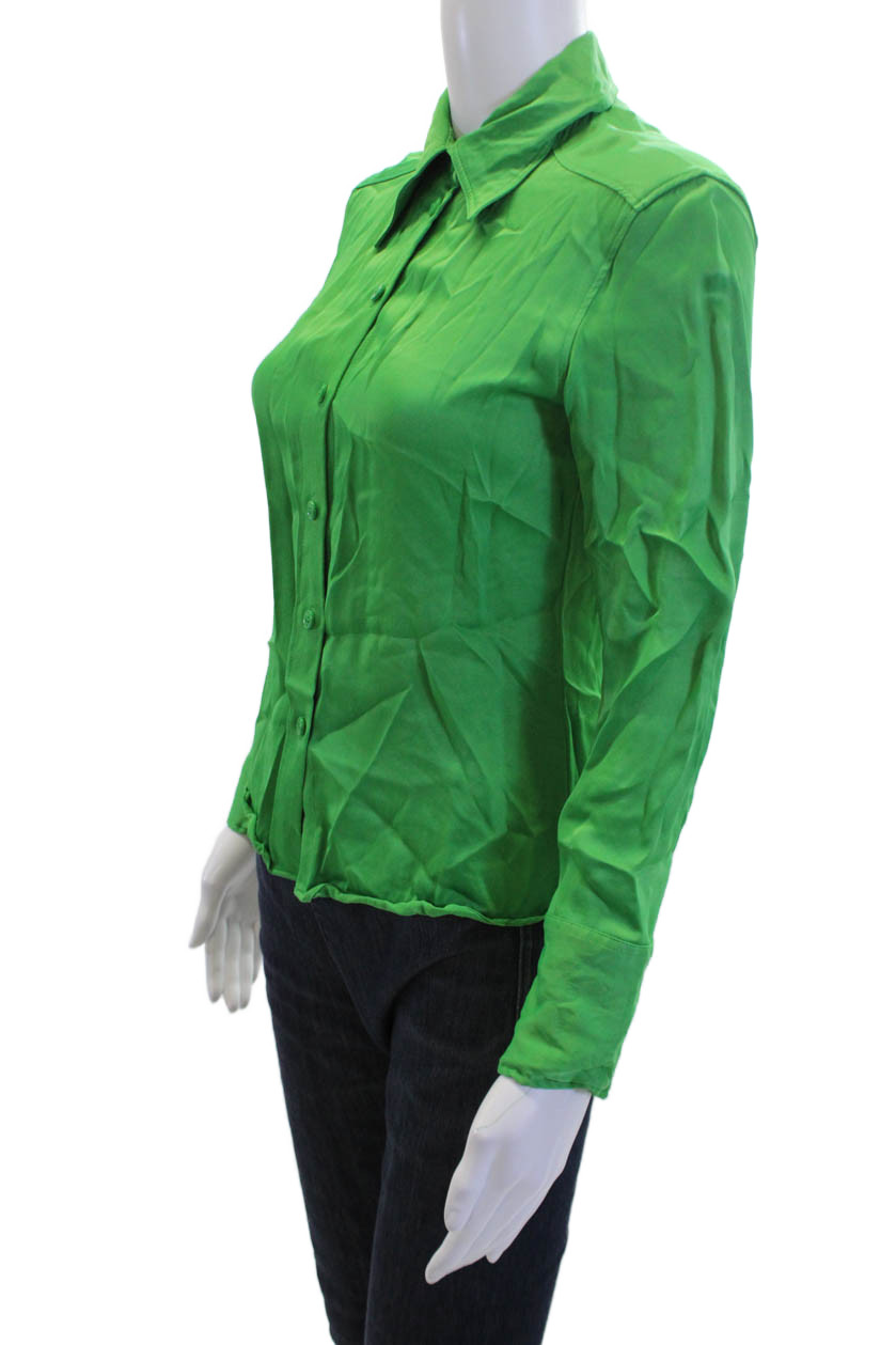 Zara Womens Basic Collared Button-Up Blouse Green… - image 2