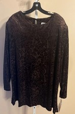 Vintage Dawn Joy II Size 24 Women 2 Brown Velvet Floral Tunic USA Made Top