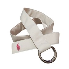 VTG RALPH LAUREN USA Made White Ribbon D-Ring Belt Pink Pony 90's Preppy