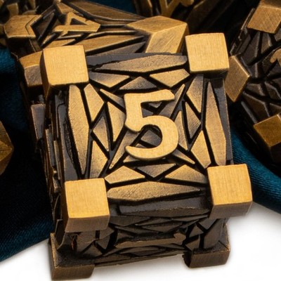 DND Metal Dice Set Crystal Shards Dice with Gift Box, 7PCS Antique Gold Polyh...