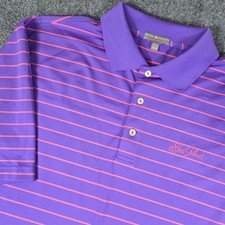 Peter Millar Summer Comfort Mens Large Purple Pink Stripe Golf Polo Sea Island