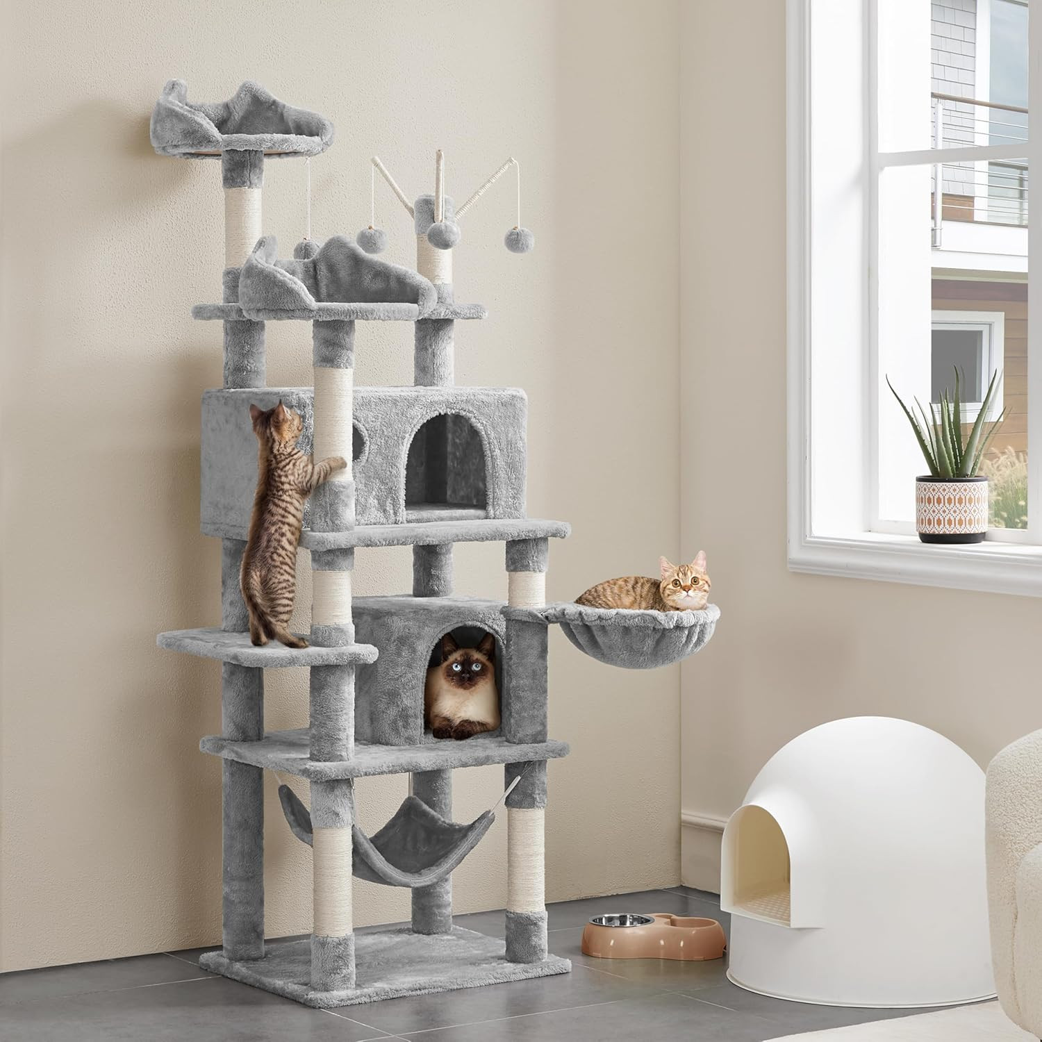 Albero Tiragraffi per Gatti 170 Cm in Truciolato E Sisal Con Posatoio Palla Da G foto 3