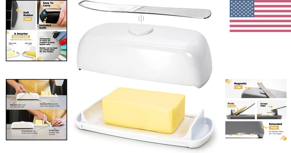 Тарелка с белым маслом Timeless с магнитной крышкой и легким черпаком - подходит для посудомоечной машины - Изображение 2 из 4