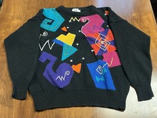 Vtg 90s Santoria Geometric Rhinestone Beaded Pullover Sweater Sz Large Petite