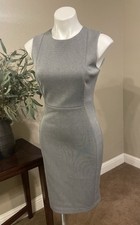 Calvin Klein Siz 4 Flattering Sheath Dress Gray Striped Sleeveless Career Office