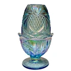 Vtg Fenton Fairy Lamp Blue Iridescent Carnival Pineapple Heart 95th Anniversary