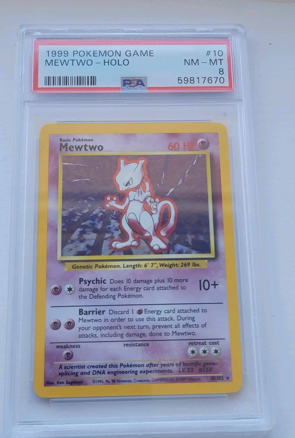 PSA 8 Pokémon TCG Mewtwo Base Set 10/102 Holo Unlimited Holo Rare Mint