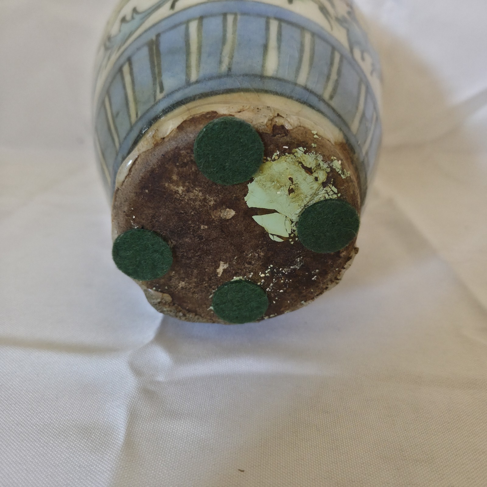 Antique Persian Middle Eastern Qajar Pottery Vase Jar Gazelle Flowers 