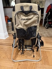 Eddie Bauer Baby Carrier Backpack Beige/Black Aluminum Frame Hiking Camping USED
