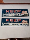 New ListingVintage Tin Keep Off Grass Signs  Beautiful Color Nos Pair Of 2 1960's 14" × 4"