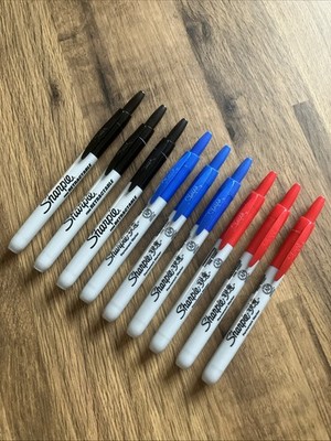 Sharpie EINZIEHBARE FEINE FEDER SCHWARZ, BLAU und ROT PERMANENT Marker (PKT 9) BRANDNEU