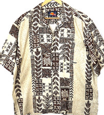 VTG Hawaiian SUN FRIEND Tiki Sailboat Cruise Barkcloth Shirt Floral Brown Sz XL