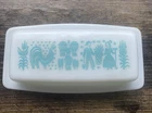 Vintage Pyrex Amish Butterprint Turquoise Butter Dish White Milk Glass